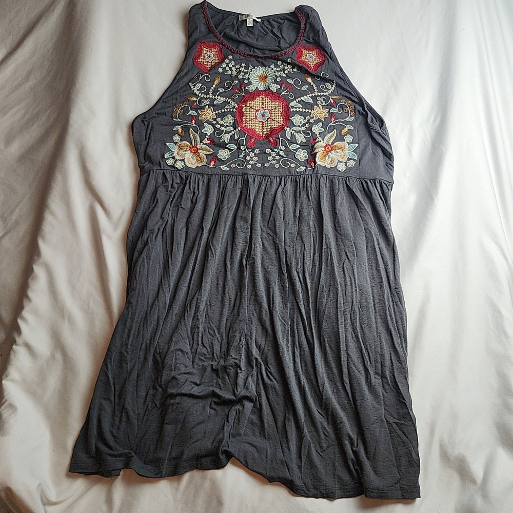 Jodifl Sleeveless Babydoll Mini Dress Floral Charcoal Women's Size Large